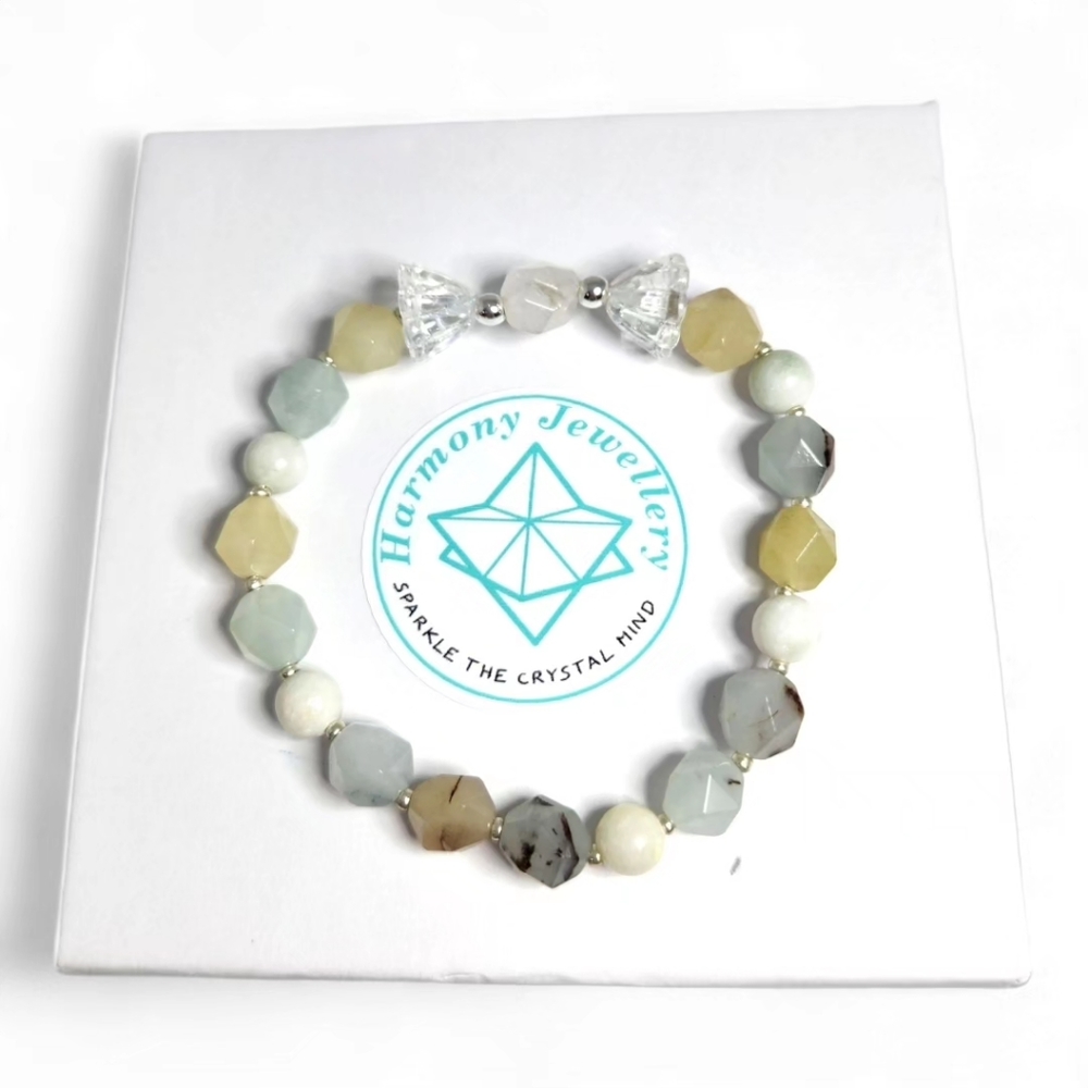 Amazonite and White Jade Bracelets
